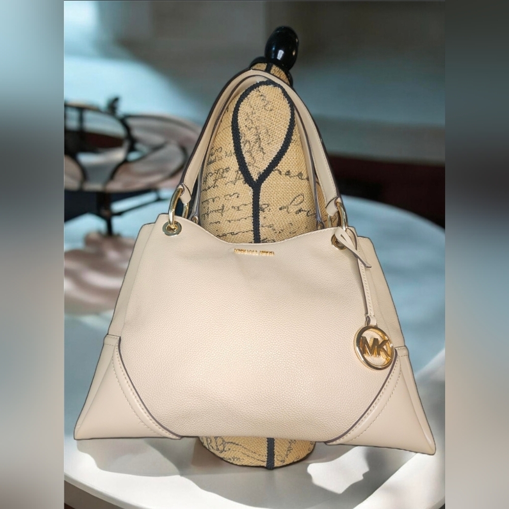 Michael Kors Nicole Large Pebbled Leather Tote Bag In Bisque - Picture 9 of 15